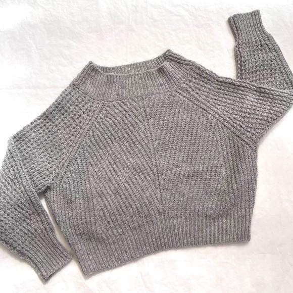 Leith Heather Gray Cropped Sweater Alpaca Wool Blend Fluffy Small - Picture 1 of 8